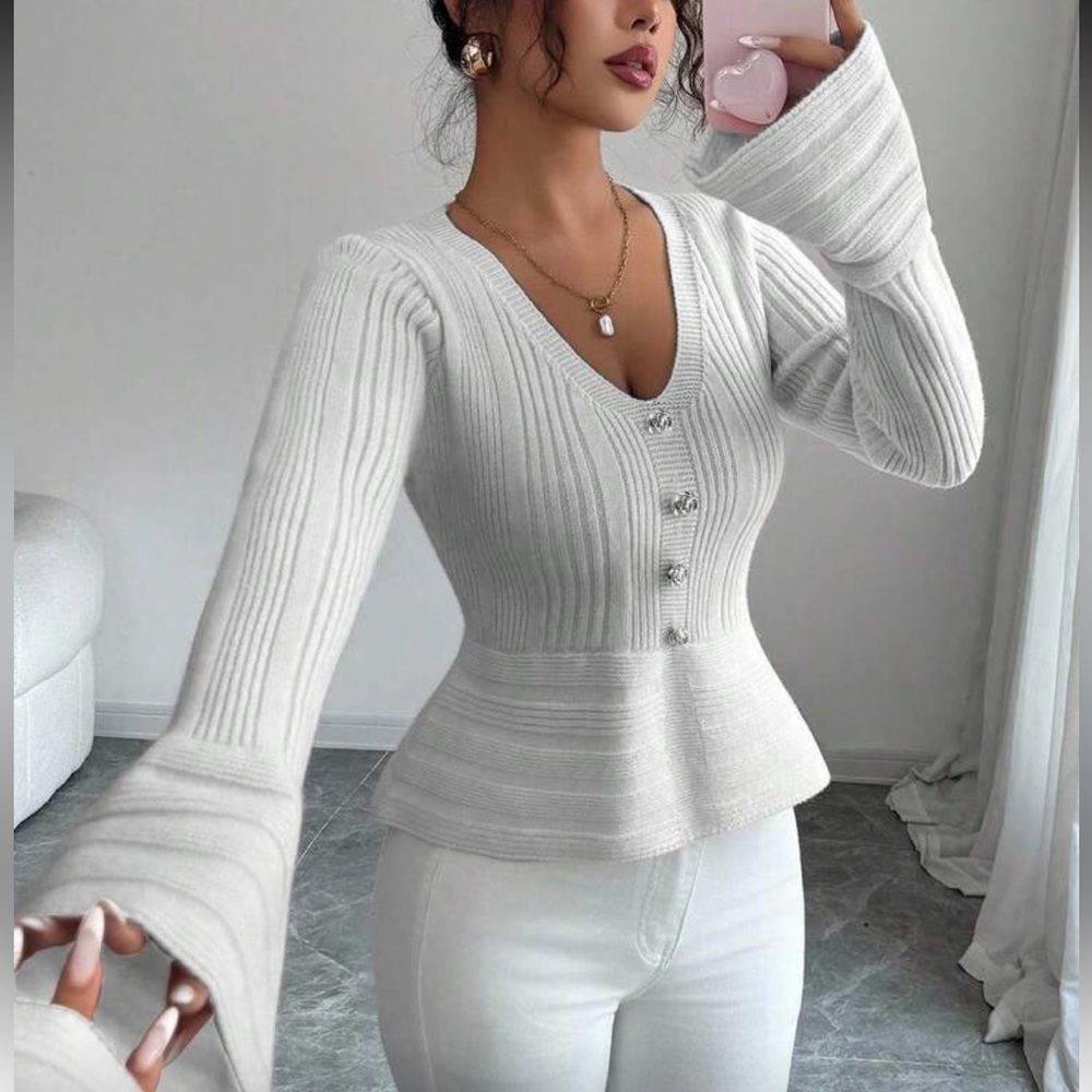 Pink Ribbed Button-Up Sweater - Picture 7 of 15